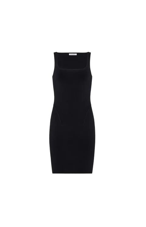 Silk Knit Mini Bodycon Dress in Black