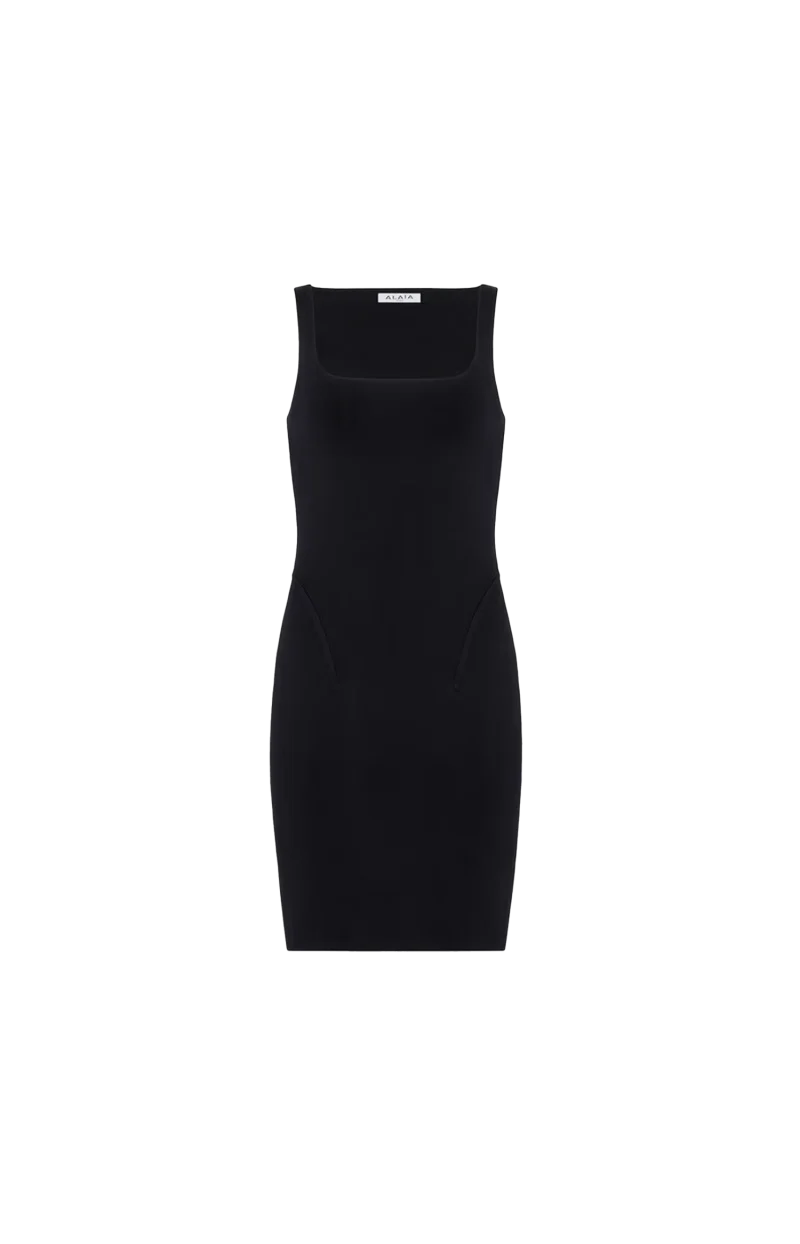 Silk Knit Mini Bodycon Dress in Black