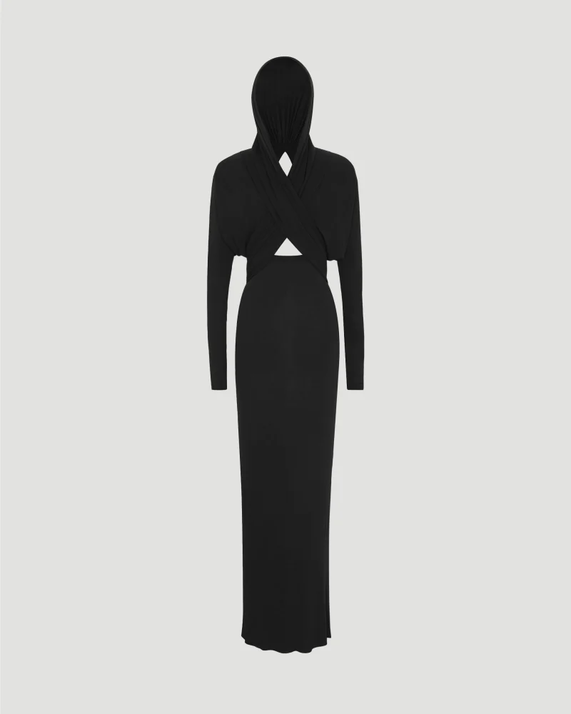 Hooded Dress in Crepe Jersey