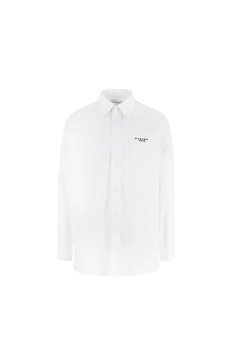 Shirt in Cotton Poplin with Givenchy Stamp Embroidery