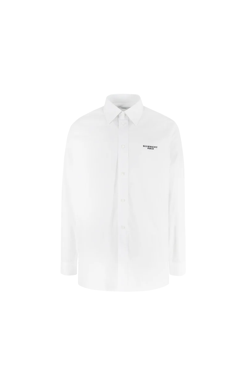Shirt in Cotton Poplin with Givenchy Stamp Embroidery