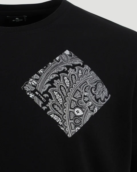 Cotton T-Shirt in Black — снимка 2