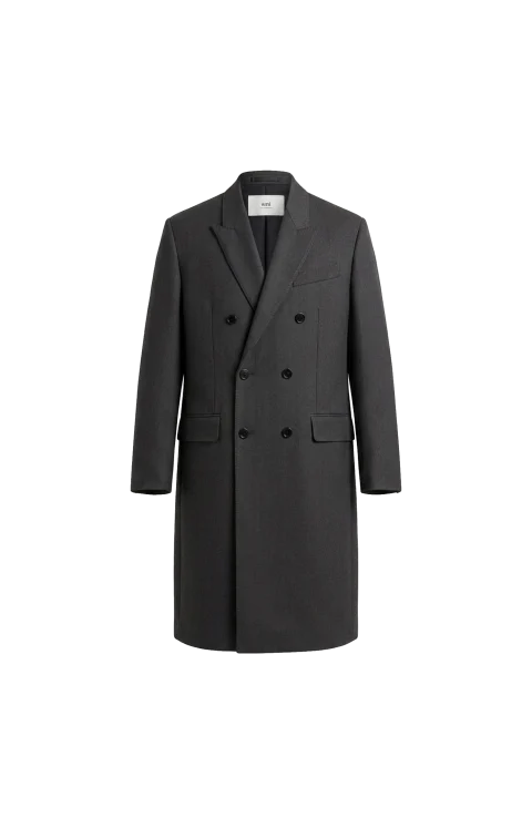 Double-Breasted Straight Wool Coat in Anthracite Black