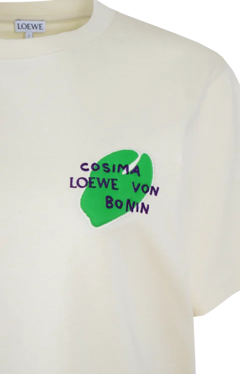 Graphic Cotton T-Shirt in Ecru — снимка 2