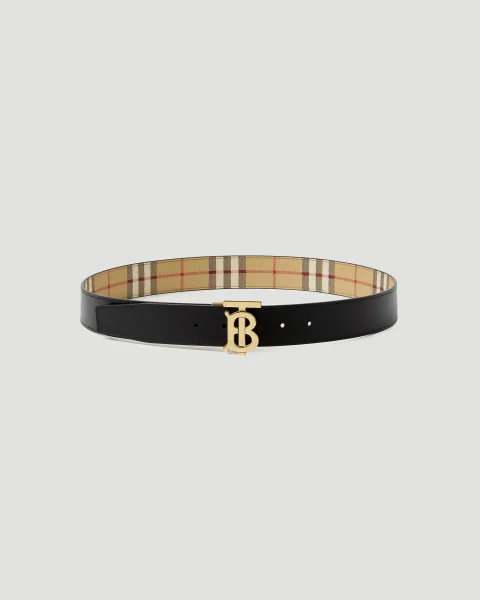 Reversible Check TB Belt in Archive Beige/Gold — снимка 3