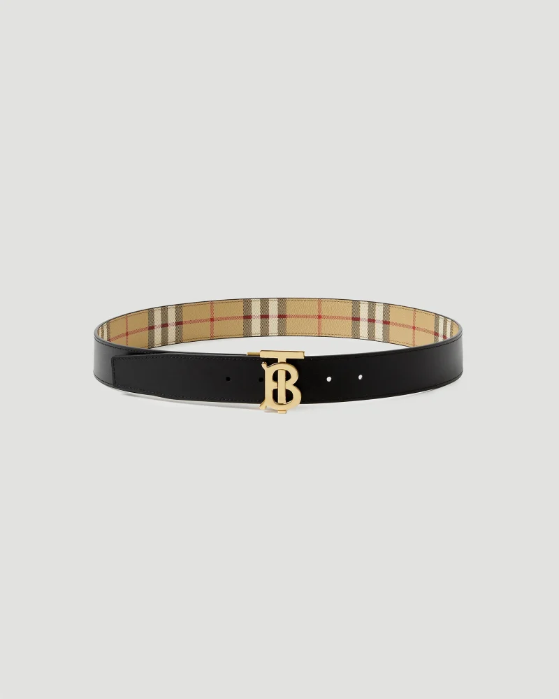 Reversible Check TB Belt in Archive Beige/Gold — снимка 3