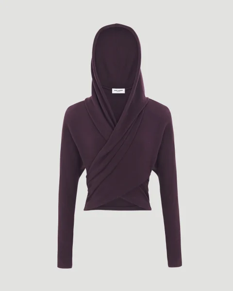 Cropped Hooded Top in Prune — снимка 5