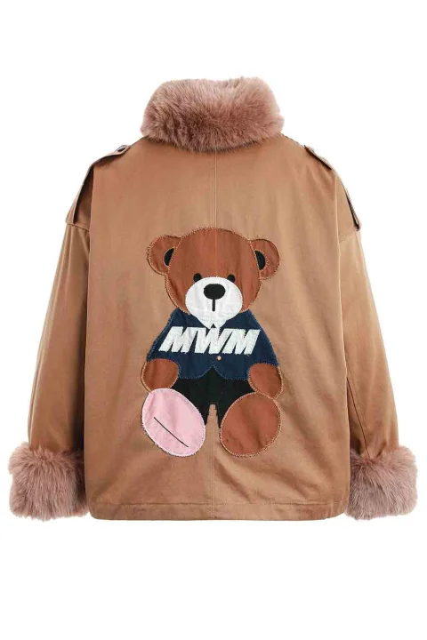 Яке Women Teddy Canvas Patches Fur MW094070829 camel — снимка 2