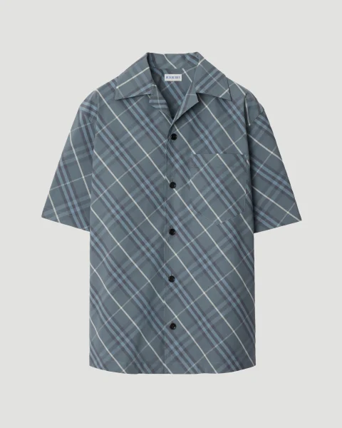 Relaxed Fit Check Cotton Shirt in Pewter