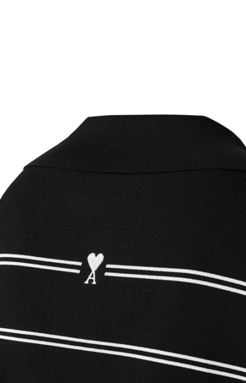 Black Striped Cotton Polo with Ami Patch — снимка 2