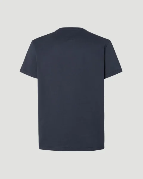 Cotton T-Shirt in Navy Blue — снимка 3