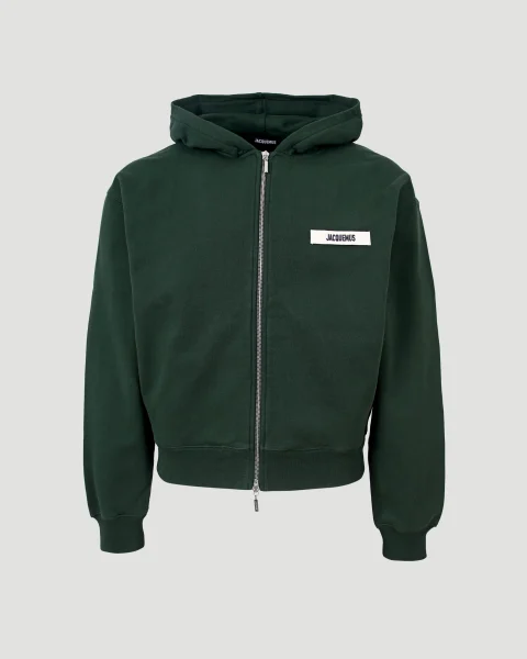 Grosgrain Logo Zip Hoodie in Dark Green