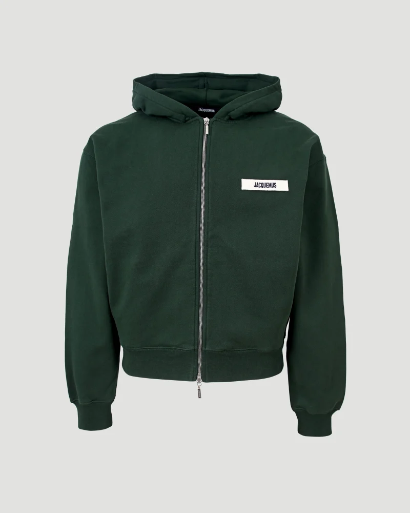 Grosgrain Logo Zip Hoodie in Dark Green