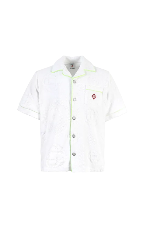 White Towelling Monogram Short Sleeve Shirt