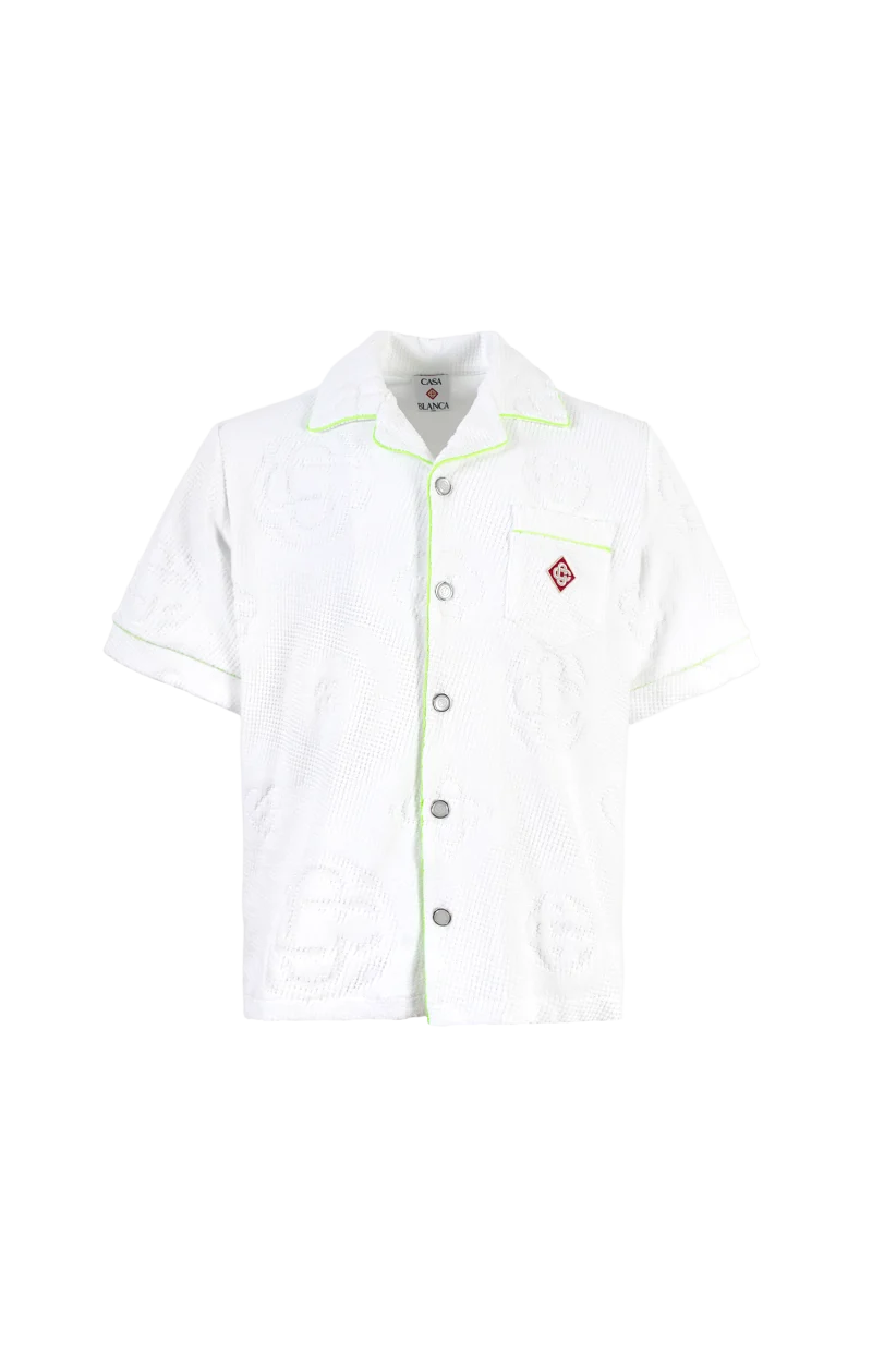 White Towelling Monogram Short Sleeve Shirt