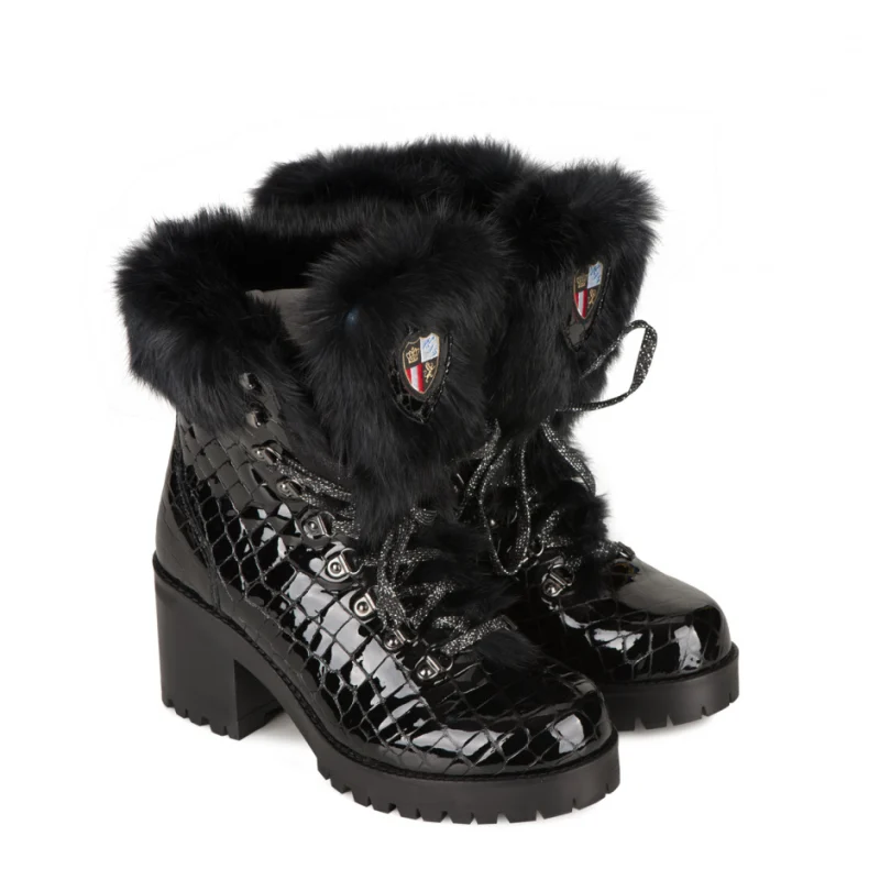 Дамски черни боти пух New Italia Shoes — снимка 7