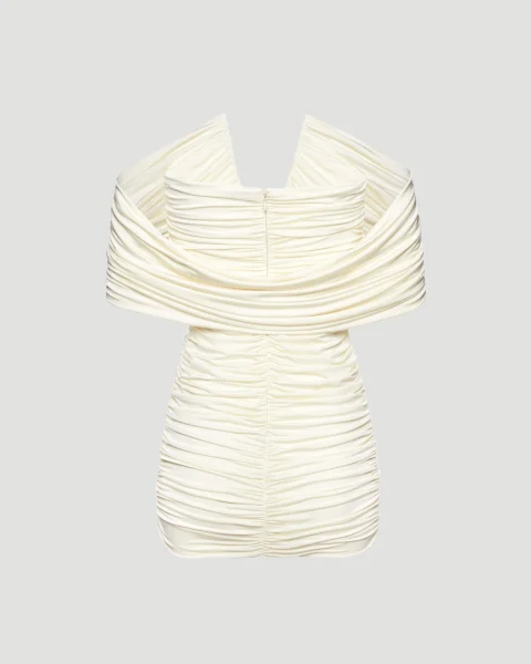 V-Neck Ruched Dress in Cream — снимка 2