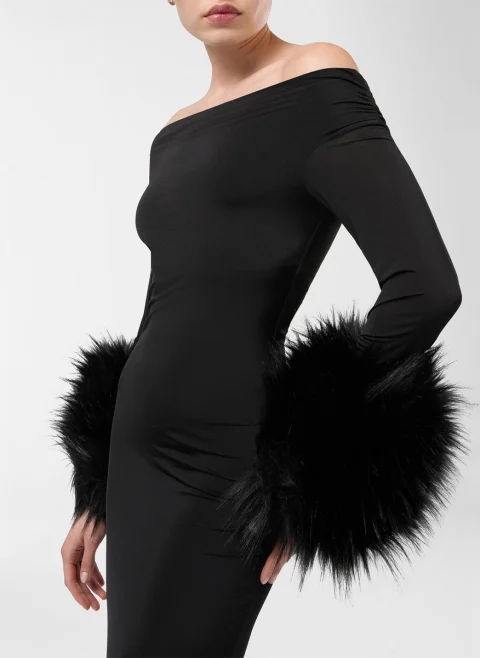 Рокля с 'faux fur' детайли 'Tyla' The Andamane — снимка 2