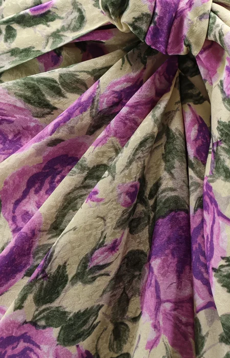 Draped Floral Silk Midi Skirt — снимка 3