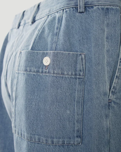 Oversized Pleated Trousers in Medium Blue — снимка 3