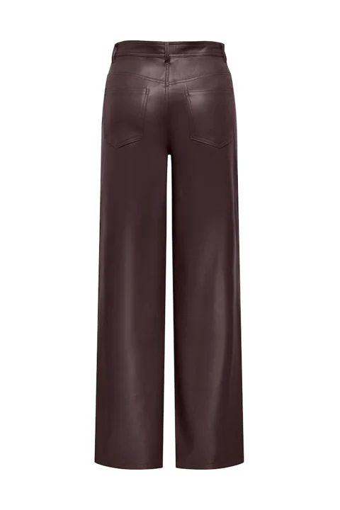 Панталон Onlsmooth Hw Faux Leath Wide 15376854 19-1109 TCX chocolate torte — снимка 2