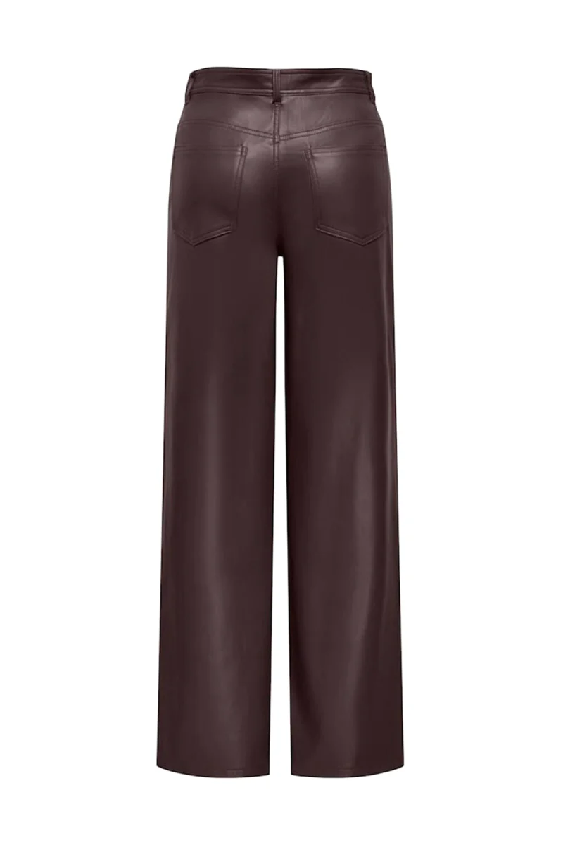 Панталон Onlsmooth Hw Faux Leath Wide 15376854 19-1109 TCX chocolate torte — снимка 2