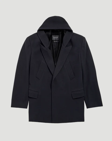 Hooded Short Coat in Dark Navy