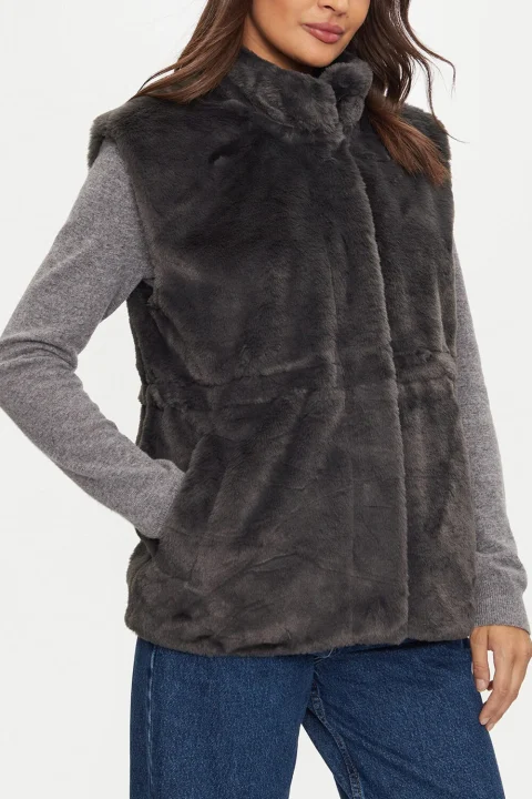 Яке Vmsonjapoppy Faux Fur Waistcoat 10310131 19-0201 TCX asphalt — снимка 2