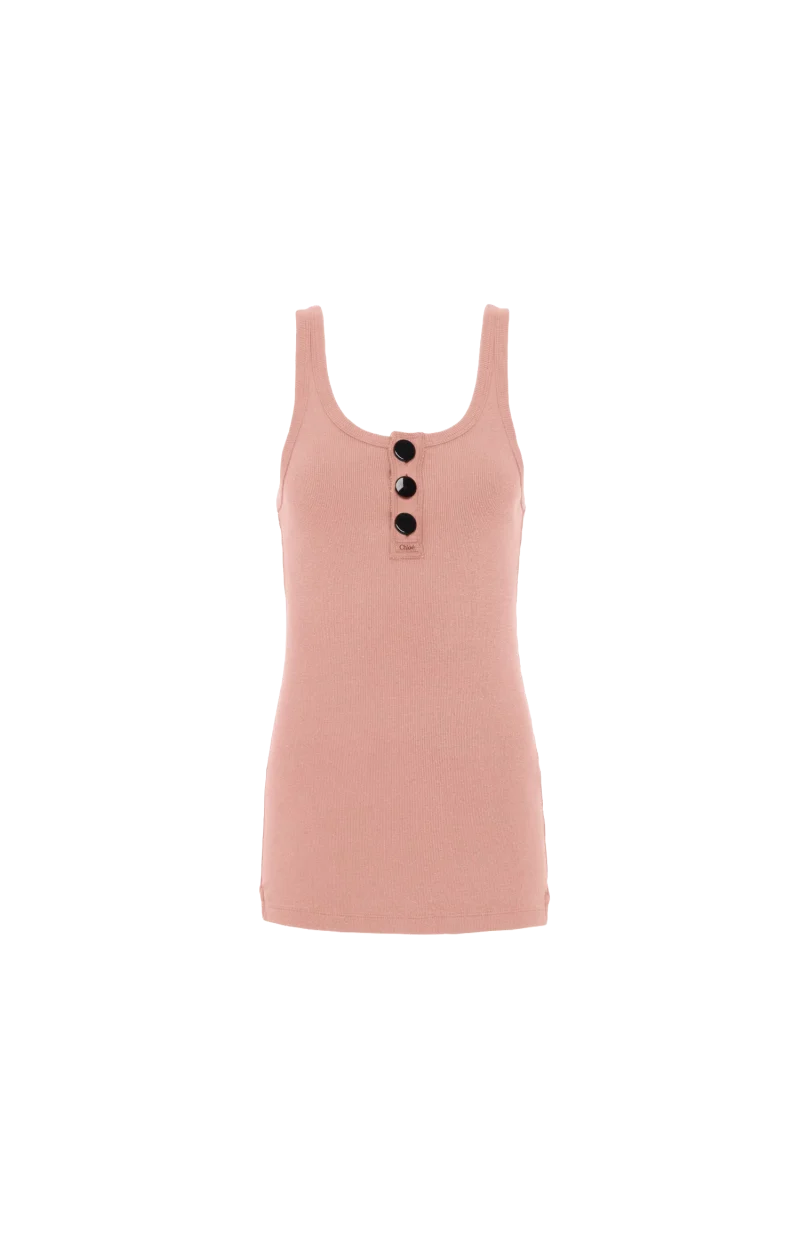 Fitted Henley Tank Top in Cotton Jersey
