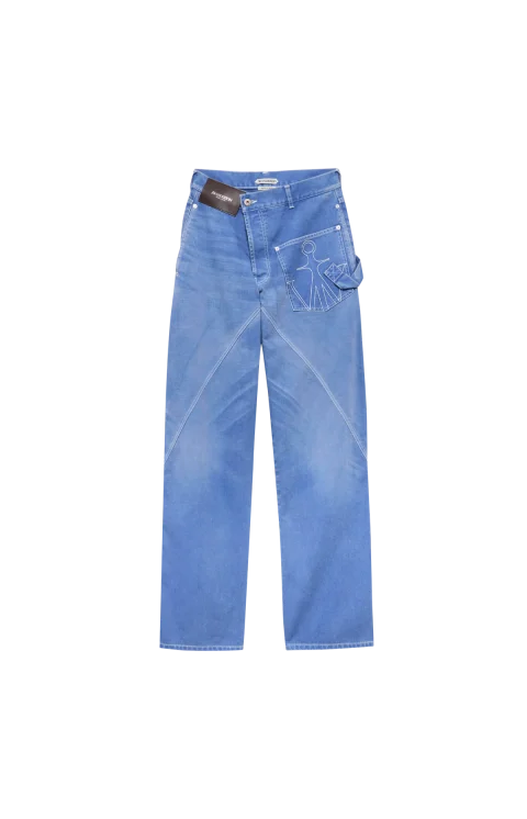 Relaxed Fit Twisted Workwear Denim Jeans in French Blue