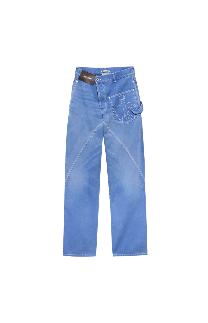 Relaxed Fit Twisted Workwear Denim Jeans in French Blue