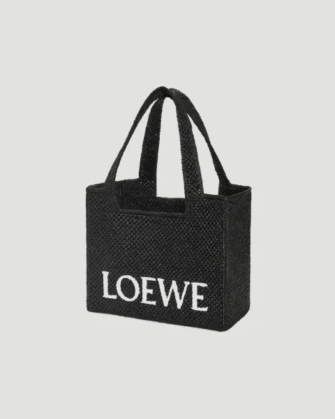 Medium Raffia Font Tote Bag in Black — снимка 2