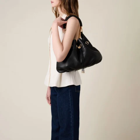 Дамска черна чанта Collier Hobo Bag BORBONESE — снимка 8