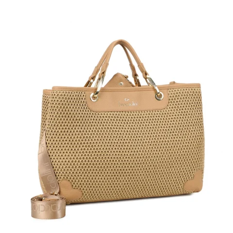 Дамска бежова плетена чанта Beth Tricot Braccialini — снимка 6