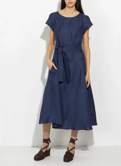 Миди рокля от 100% лен Weekend Max Mara Wkdesordio — снимка 2