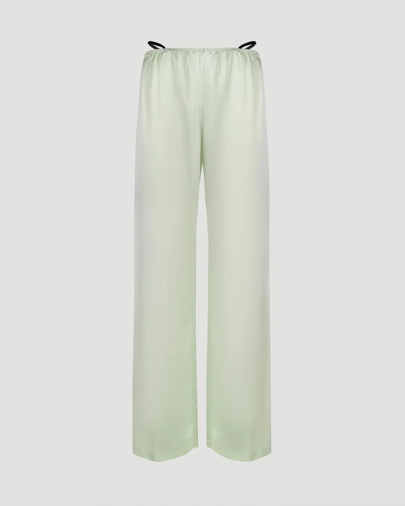 Crystal Thong Pant in Green Silk Charmeuse