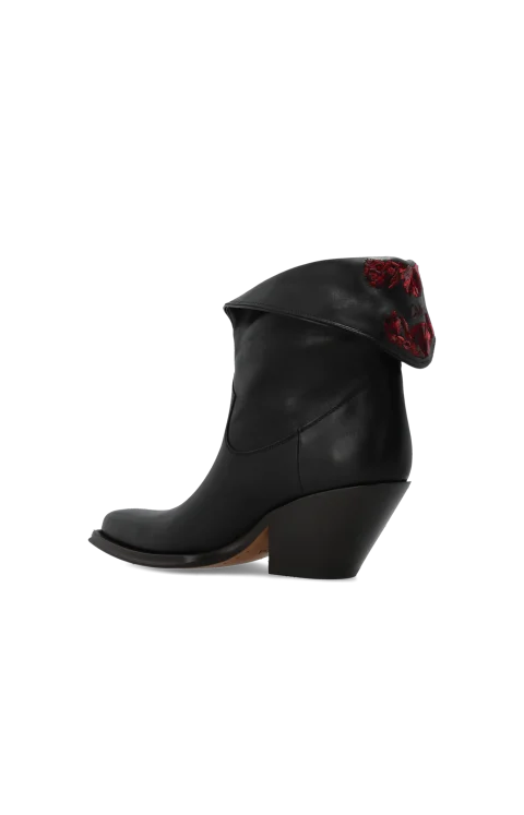 Azelan Leather Cowboy Boots in Black — снимка 3