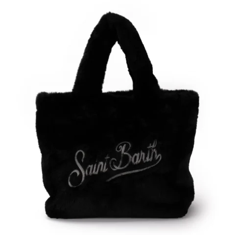 Дамска черна чанта Colette Soft Fur SAINT BARTH