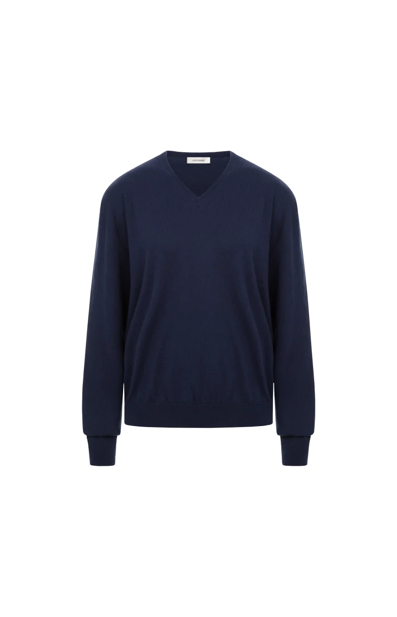 Glitter V-Neck Sweater in Navy