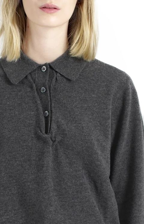 Wool Polo Sweater in Grey — снимка 2