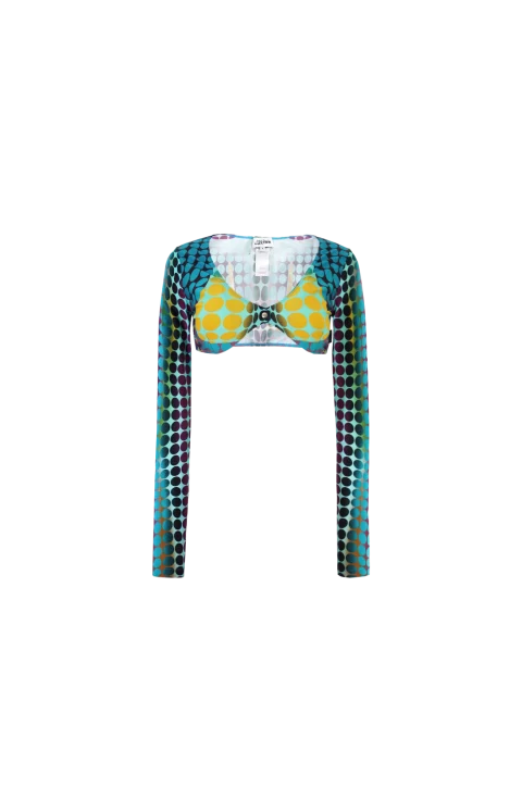 Long Sleeve Crop Top Blue Dots Print