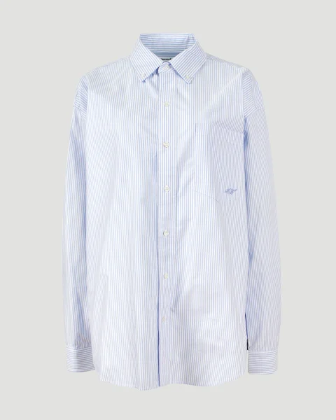 Cotton Oxford Oversize Shirt in Blue and White