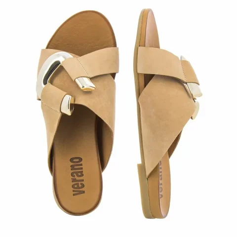 Дамски равни чехли VERANO – 030.02.1589 TOAST NUBUCK — снимка 5
