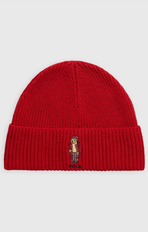 Червена плетена шапка Polo Bear