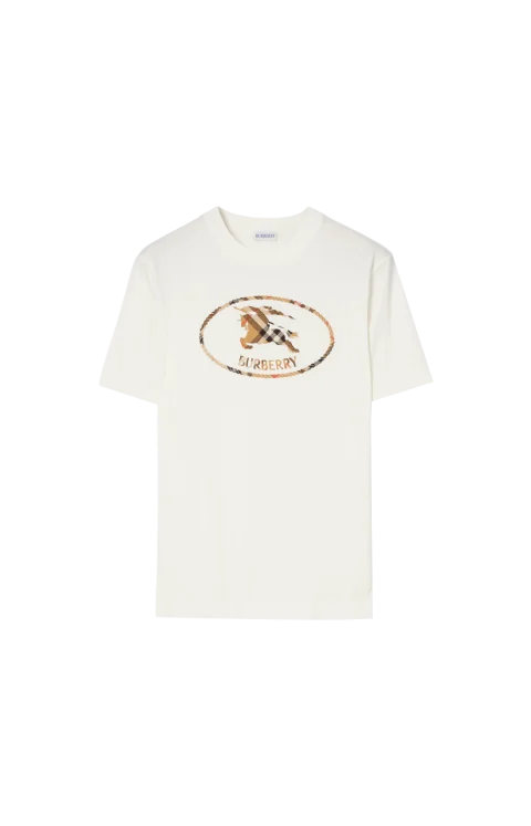 Check Knight Stamp Cotton T-Shirt in White