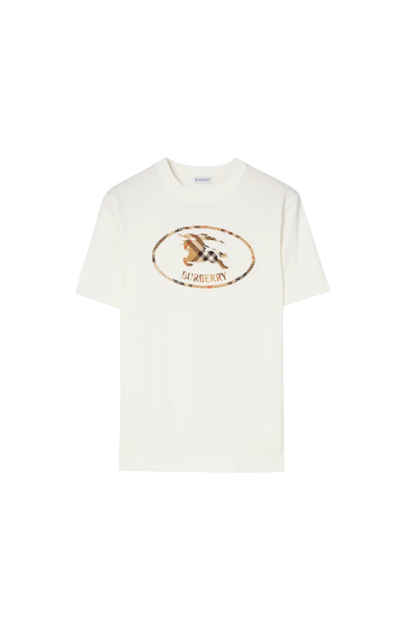 Check Knight Stamp Cotton T-Shirt in White