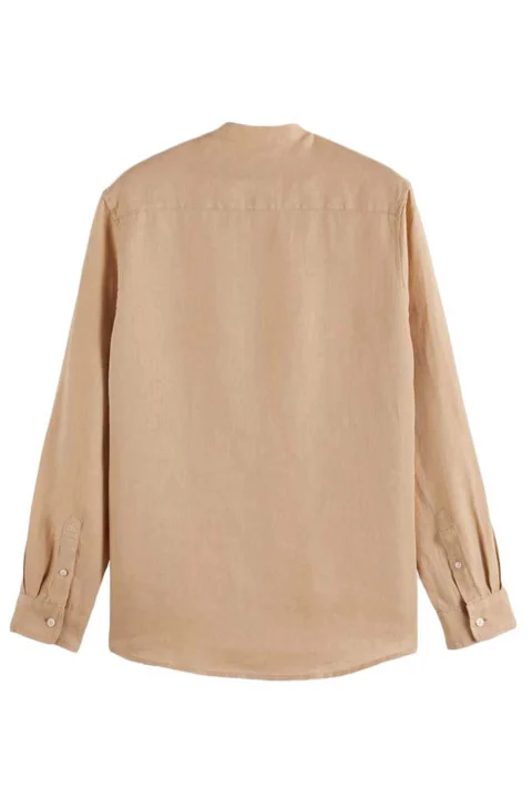 Риза Regular Fit Stand-Up Collar Linen 180017 SC260 soft camel — снимка 2