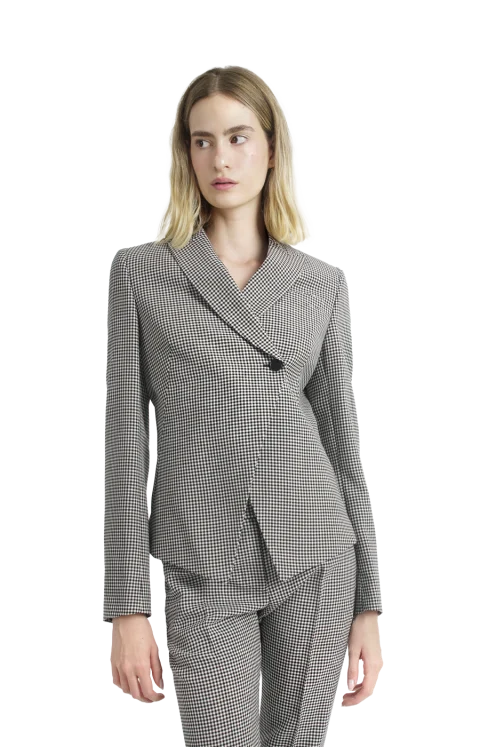 Gingham Check Cutaway Jacket in Black/Ivory — снимка 2