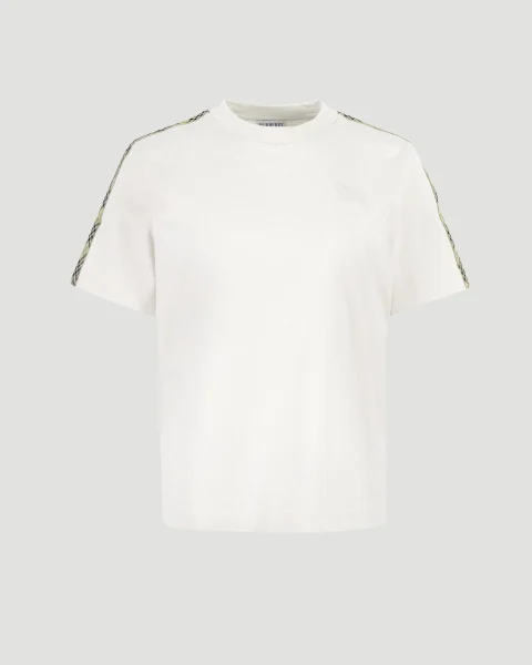 Check Trim Cotton T-Shirt in White