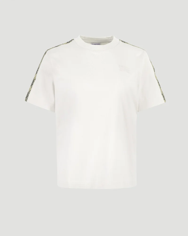 Check Trim Cotton T-Shirt in White